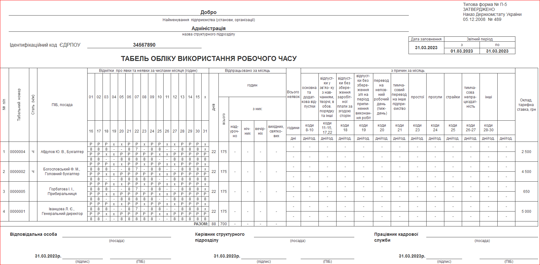 табель учета времени п5